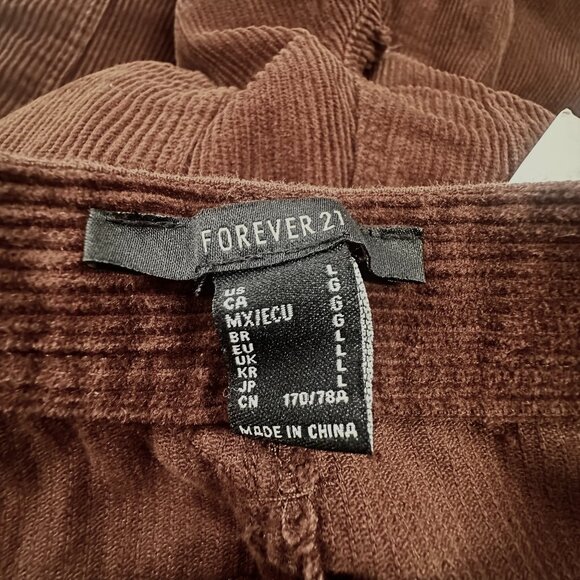 NEW! Forever 21 Corduroy Cargo Pants Wide Leg Brown Large $34.99 High Waisted - Picture 3 of 12
